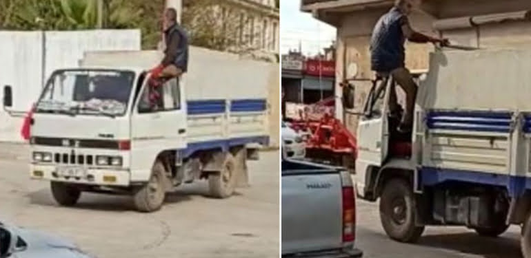 Mardin’de inanılmaz görüntü: Kamyoneti ayaklarıyla kullandı