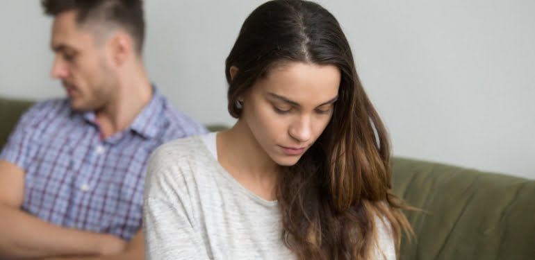 Concerned wife being sad about family problems