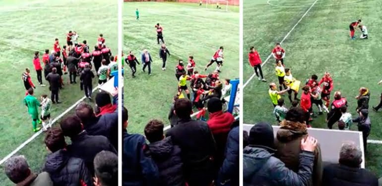 Amatör maçta yumruklar konuştu