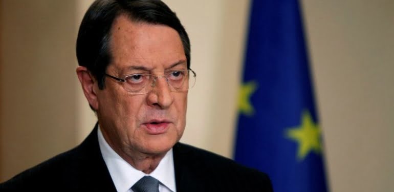 Cyprus' President Nicos Anastasiades addresses the nation with a televised speech from the presidential palace in Nicosia