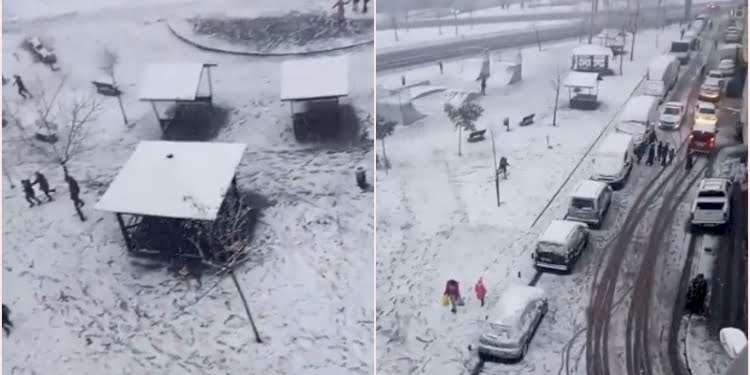 Kısıtlamada kartopu oynayan çocuklar polisten böyle kaçtı