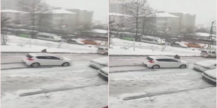 Karla mücadele! Kayan otomobilinin önüne böyle atladı