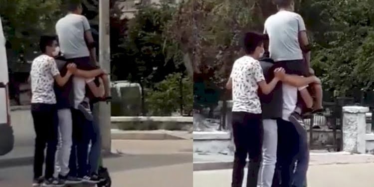 Elektrikli scooter üzerinde tehlikeli yolculuk
