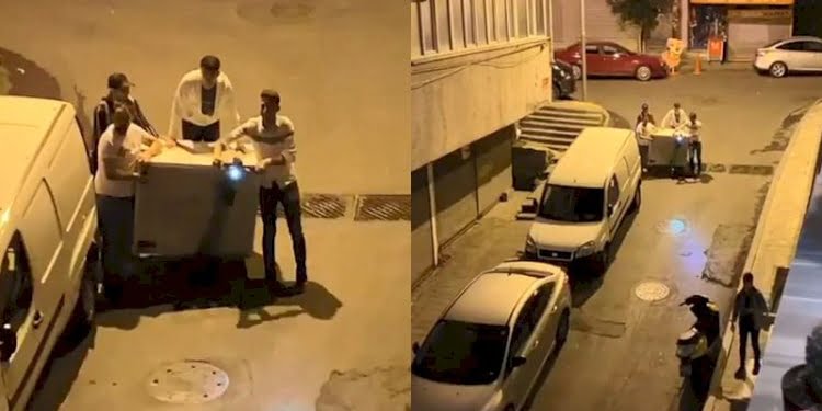 Elektrikli scooterla buzdolabı taşıdılar