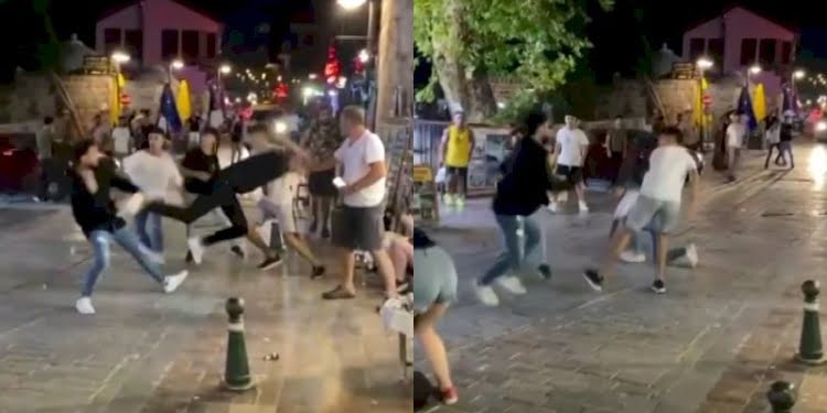 Gençlerin tekmeli yumruklu kavgası kamerada