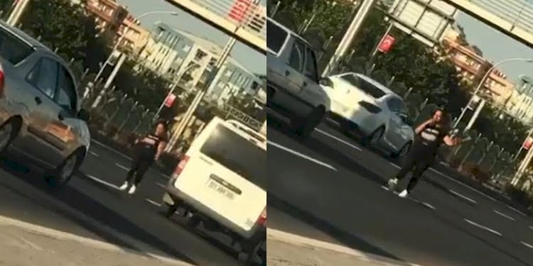 Karayolunda dans etti, trafiği tehlikeye soktu