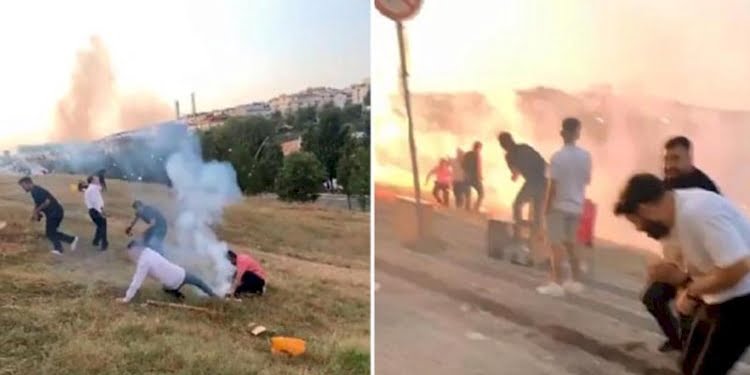 Havai fişekler düğünde davetliler arasında patladı