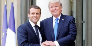French President Emmanuel Macron Receives   U.S. President Donald Trump At Elysee Palace