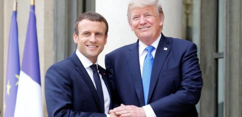 French President Emmanuel Macron Receives U.S. President Donald Trump At Elysee Palace