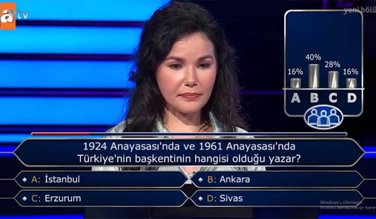 Kim Milyoner Olmak İster’de ‘Türkiye’nin başkenti’ sorusunda iki joker kullandı