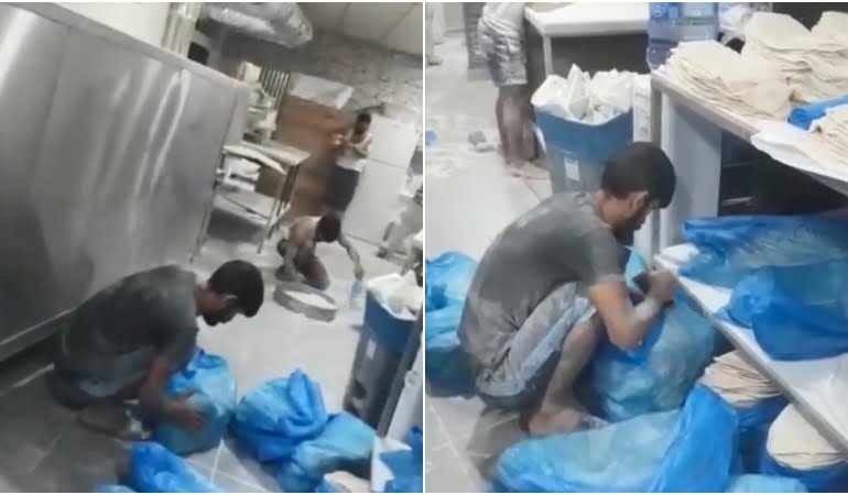 Yere dökülen unlarla lavaş üretilen fırının sahibi konuştu