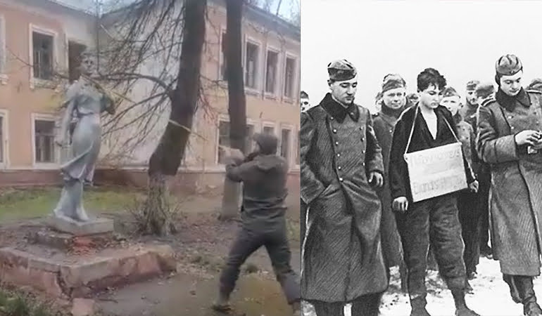 Nazilerin astığı Tanya’nın heykelini Neonaziler yıktı!