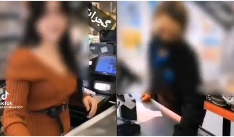 Markette çalışan kadınlarla dalga geçip videoya aldı!