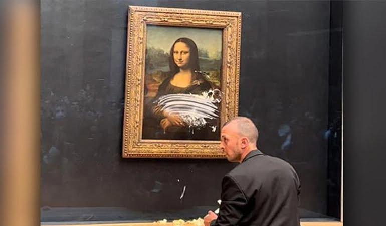 Paris’te sergilenen Mona Lisa tablosuna pastalı saldırı