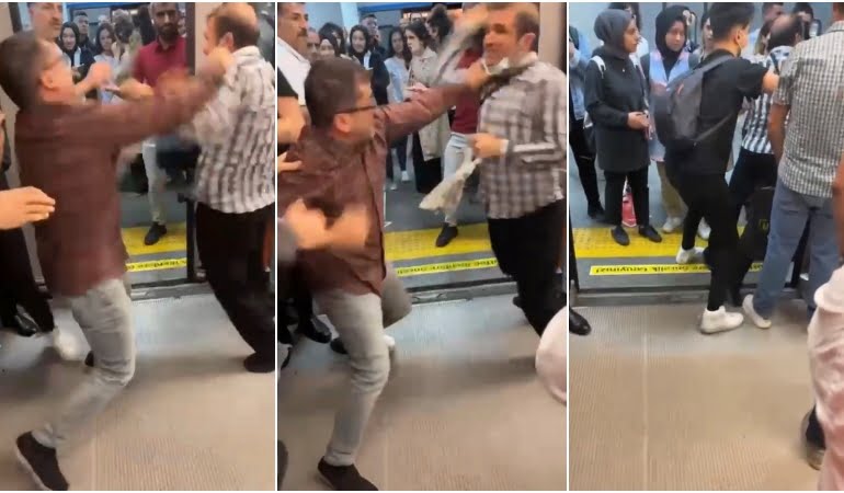Metro bir anda boks ringine döndü