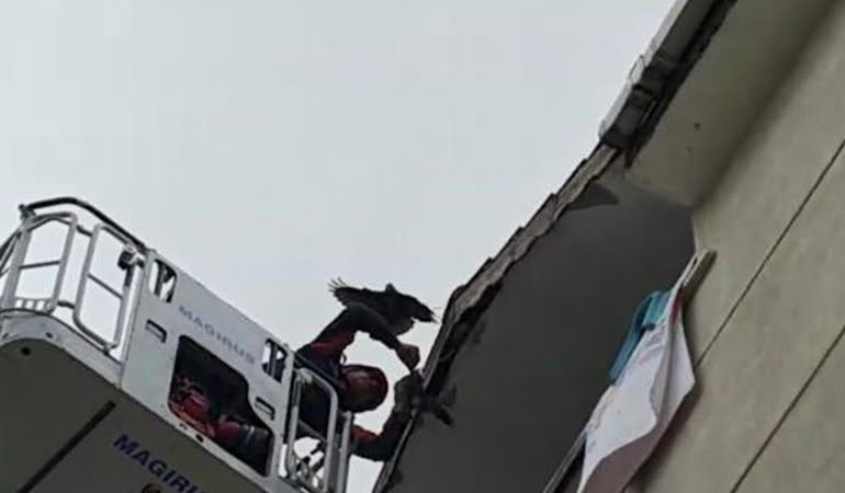 İtfaiyecinin zor anları kamerada