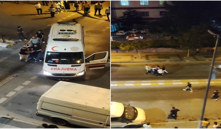 Hastane önünde ambulans şoförüyle yayanın kavgası kamerada