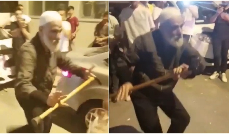 Asker eğlencesinde bastonuyla dans etti