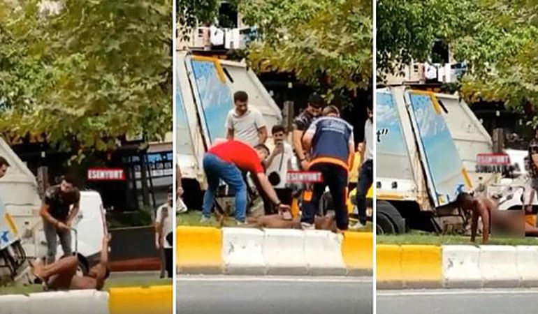 Çıplak şekilde sokakta spor yapan yabancı erkeğe çevredekilerden tepki
