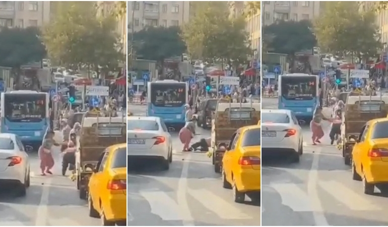 Birbirlerini yerde sürüklediler! Kadınların kavgası kamerada