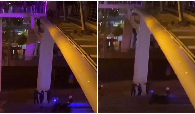 Üst geçitten atlayan kadını yakalamaya çalıştılar
