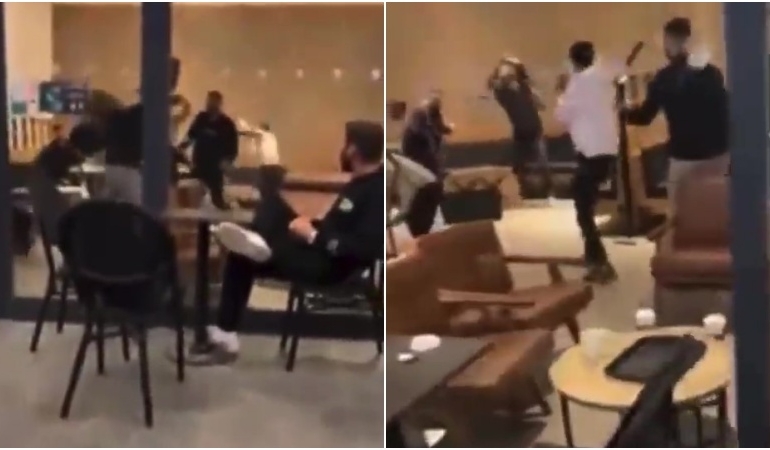 Starbucks’ta müşteriler birbirine girdi: Bacak bacak üstüne atıp izledi