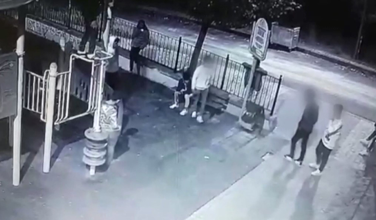 Parktaki çöp kutusunu yakıp tekmelediler