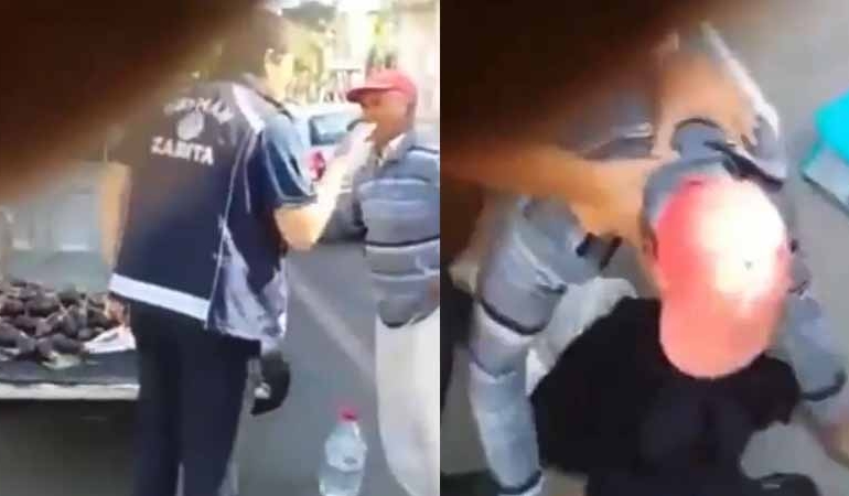 Rezil görüntüler… Zabıtadan yaşlı seyyar satıcıya sokak ortasında dayak