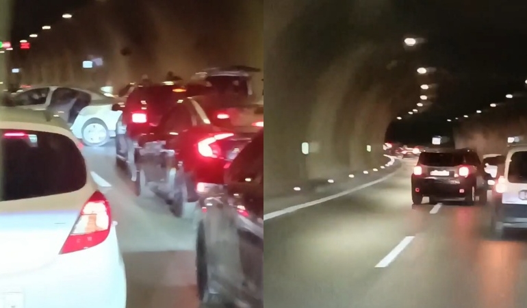 Asker konvoyunda tüneli kapatıp drift yaptılar