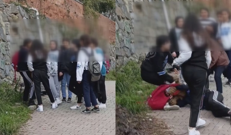 Kız öğrencilerin kavgası kamerada