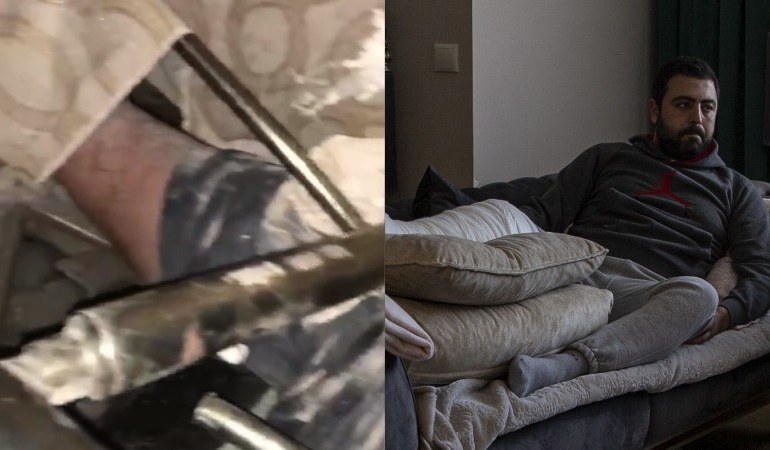 Enkazda bulduğu testere sayesinde kurtuldu