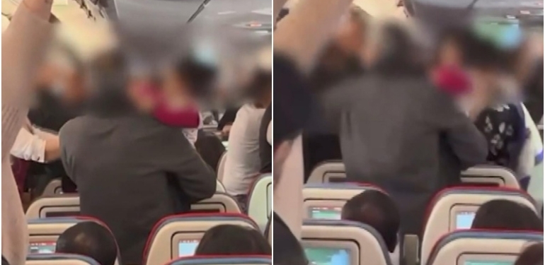 Uçaktaki yolcuların kavgası kamerada