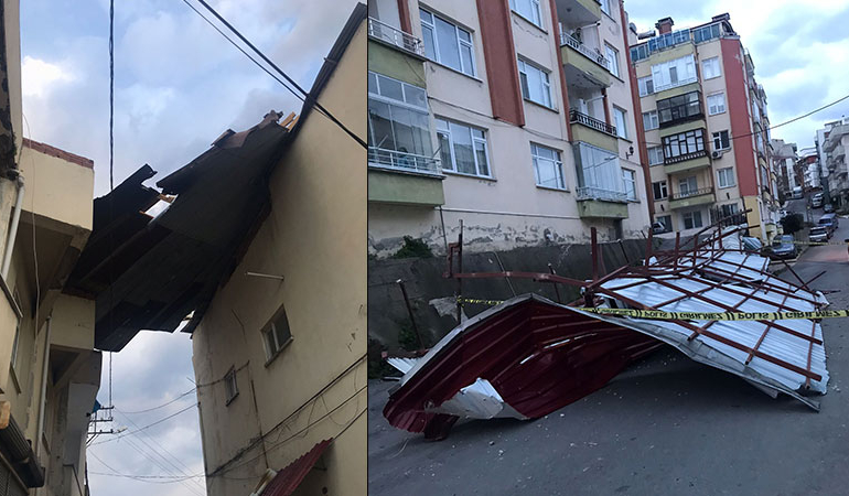 Trabzon’daki şiddetli fırtına çatıları uçurdu
