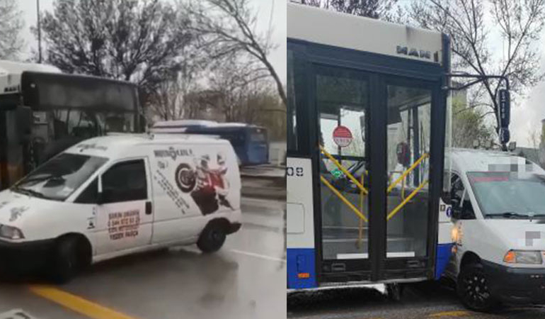 Otobüs şoförü, tartıştığı sürücünün aracını metrelerce sürükledi