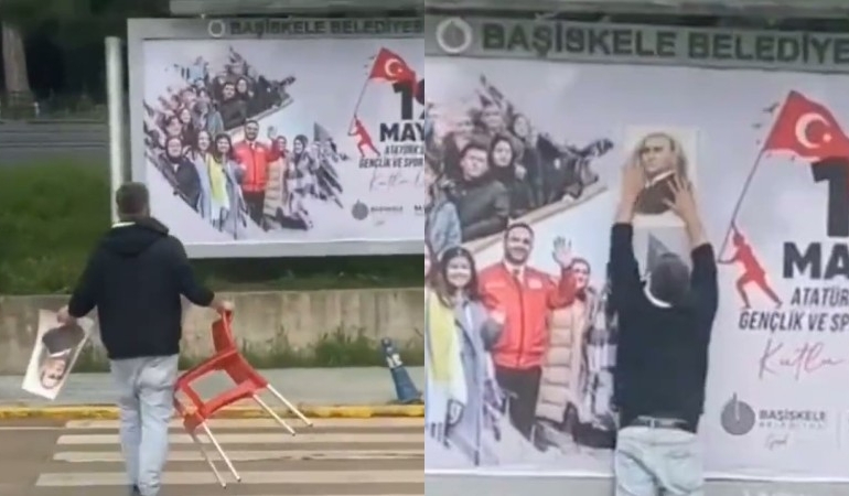 Belediyenin Atatürksüz 19 Mayıs afişine vatandaş el attı