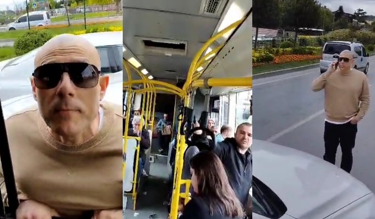 Otobüsün önünü kesti: ‘Sen kimsin lan, etek giydireceğim sana’