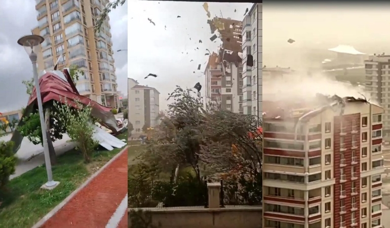 Ankara’da ilginç görüntü: Fırtına, koltuğu böyle uçurdu