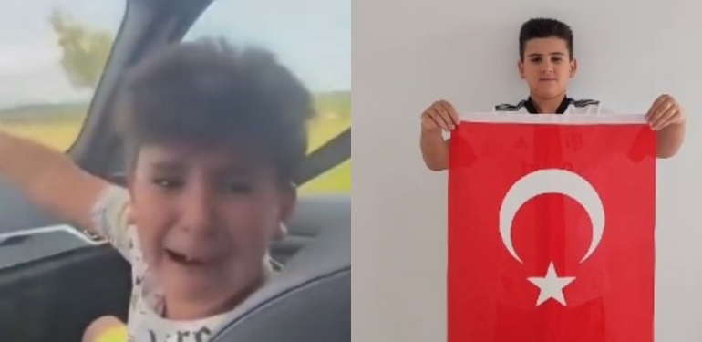 Türk bayrağını gören gurbetçi çocuk gözyaşlarını tutamadı