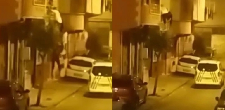 Akılalmaz görüntüler: Kaçak göçmenler balkondan atladı
