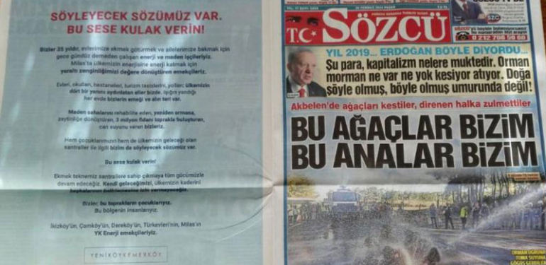 Bu ne perhiz bu ne Sözcü… Manşette Akbelen, arka kapakta kıyım reklamı