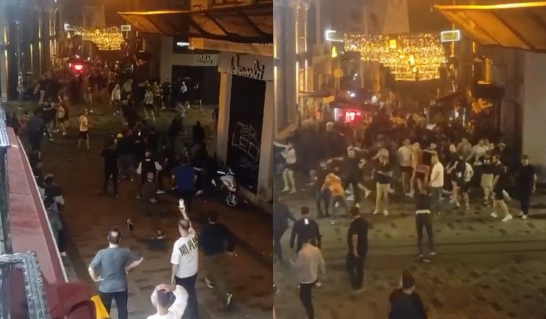 Taksim’de Bayern Münih taraftarı olay çıkardı: Sandalyeler havada uçuştu!