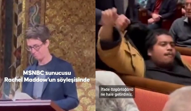 MSNBC sunucusu Rachel Maddow protesto edildi… ‘Hepiniz savaş tüccarısınız’
