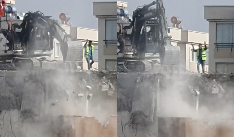 14 katlı bina yıkılırken çatıda dans etti