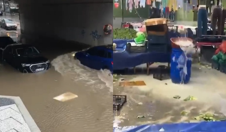 İstanbul’da sağanak… Kapalı pazarı ve alt geçidi su bastı!