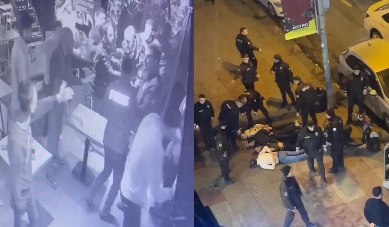 Huzur denetiminde polis ile kafe çalışanları arasında kavga
