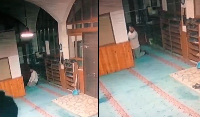Namaz kılarken camiyi soydu… İşte o anlar