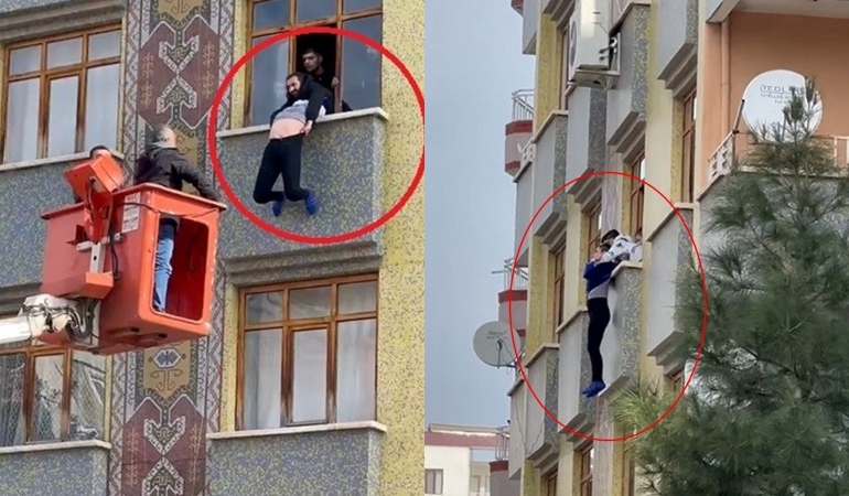 Pencereden atlamak isteyen kadını son anda kurtardılar