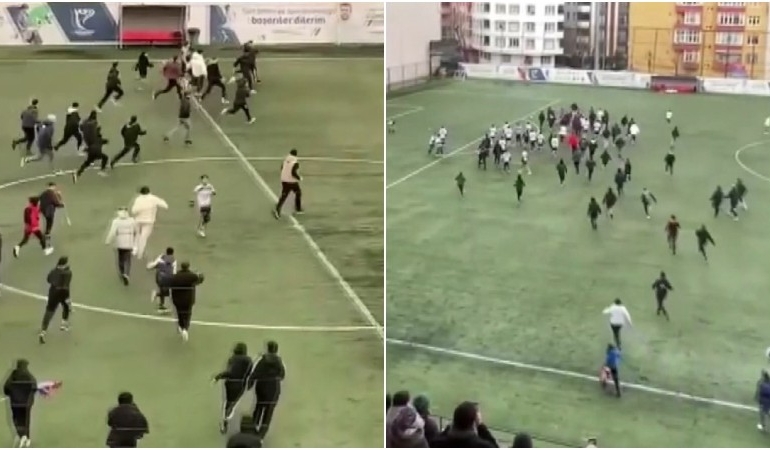 Onlarca taraftar sahaya indi: 13 yaşındaki çocuklar darbedildi!