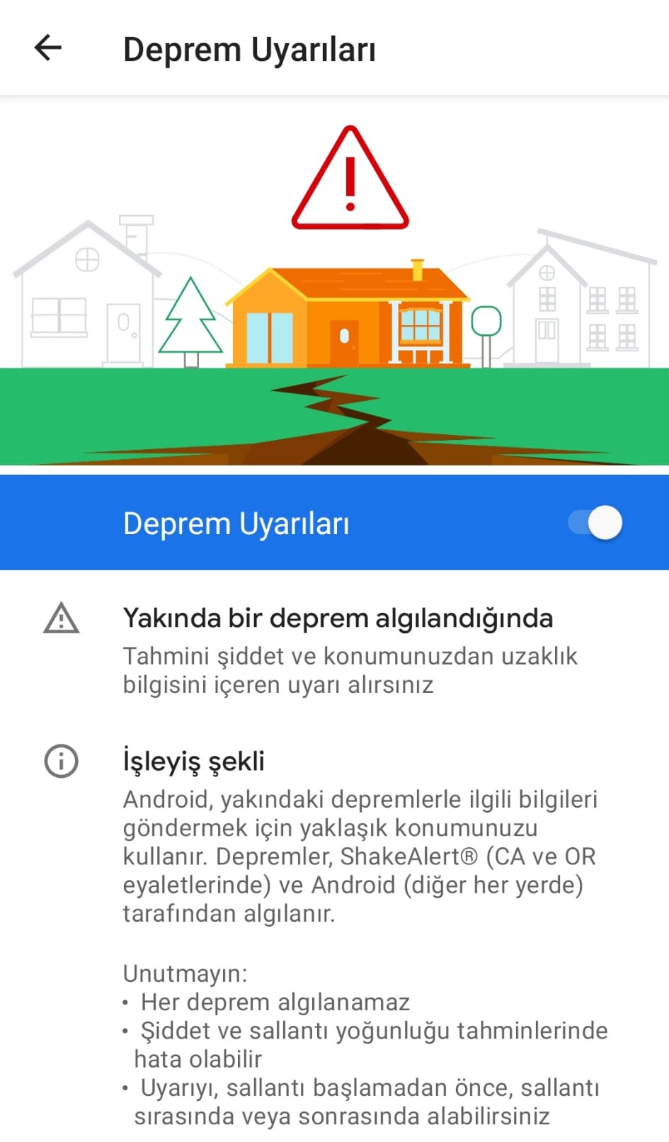 deprem uyarı sistemi nasıl açılır