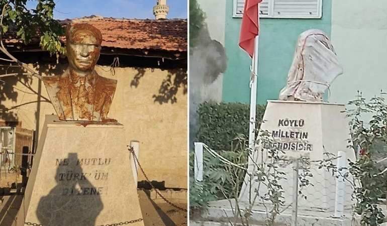 Atatürk büstlerine çuval geçirip dışkı süren saldırgan tutuklandı